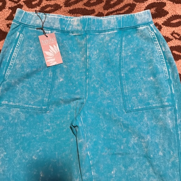 NEW HABITAT Pull on terry cloth pants Womens L turquoise blue Beach loungewear - Picture 4 of 15